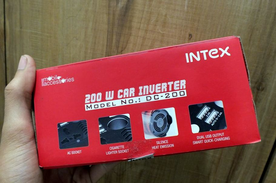 Intex DC-200 Car Interver(Charger) – Listed features on box